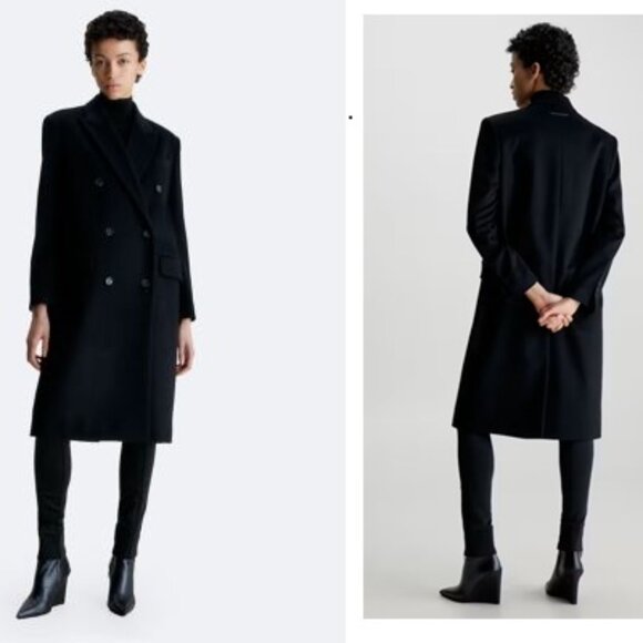 Calvin Klein Wool Blend Double Breasted Coat.  BLACK.  Size 10. - Picture 12 of 13